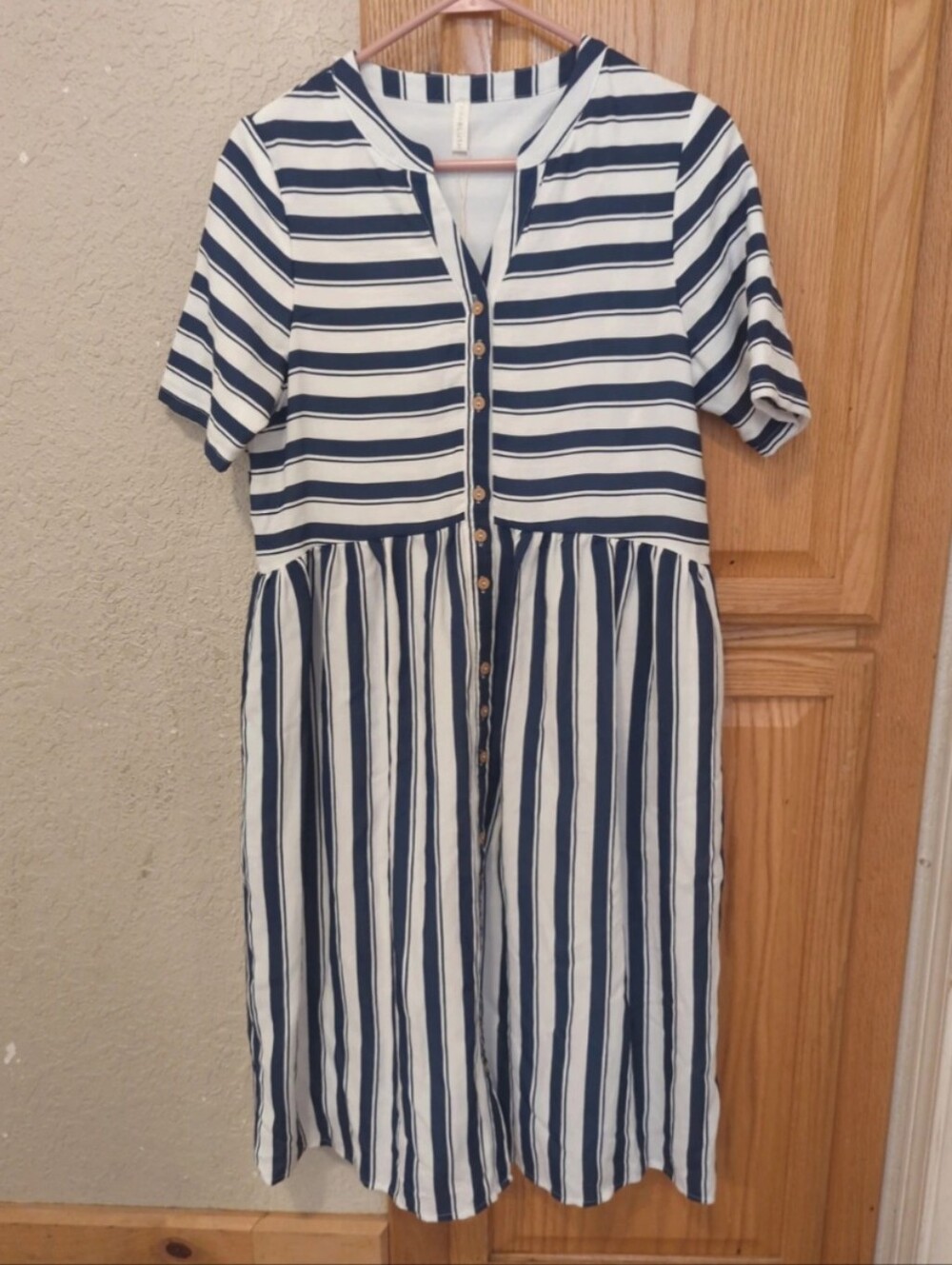 Women's Navy and White Striped Button-Front Dress